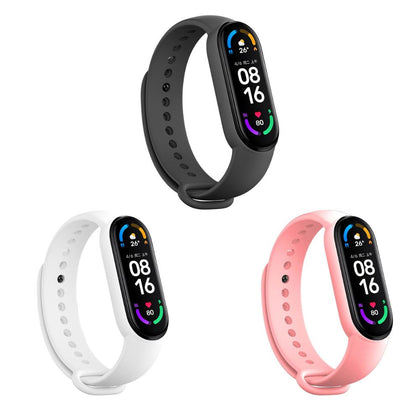 Xiaomi Mi Band 6 / 5 | Silicone Watch Band Strap  [Pack Of 3]  | White/Pink/Grey