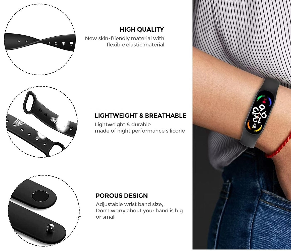 Xiaomi Mi Band 6 / 5 | Silicone Watch Band Strap  [Pack Of 5]  | Black/Grey/Blue/Green/White