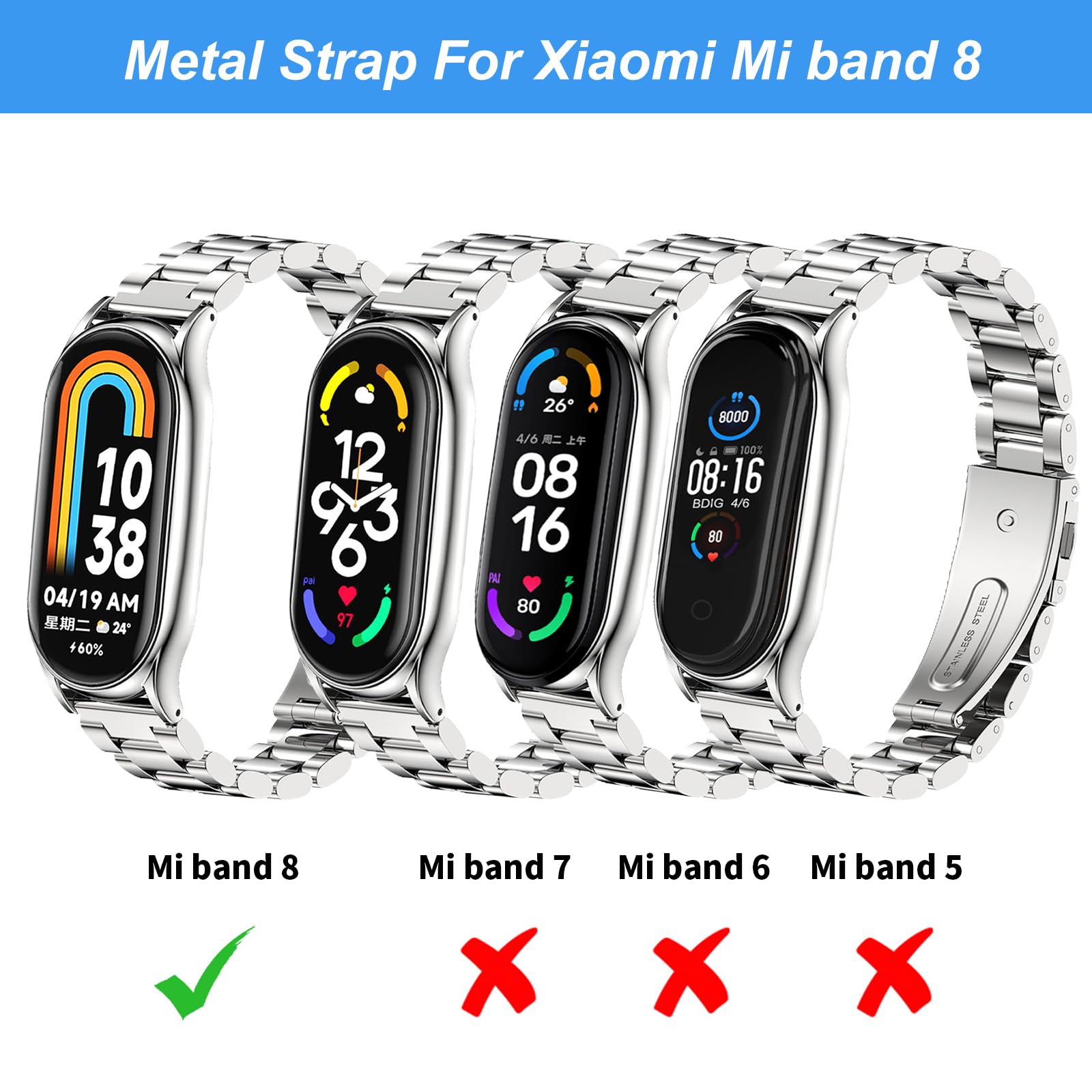Xiaomi Mi Band 8 Metal Watch Strap | Black
