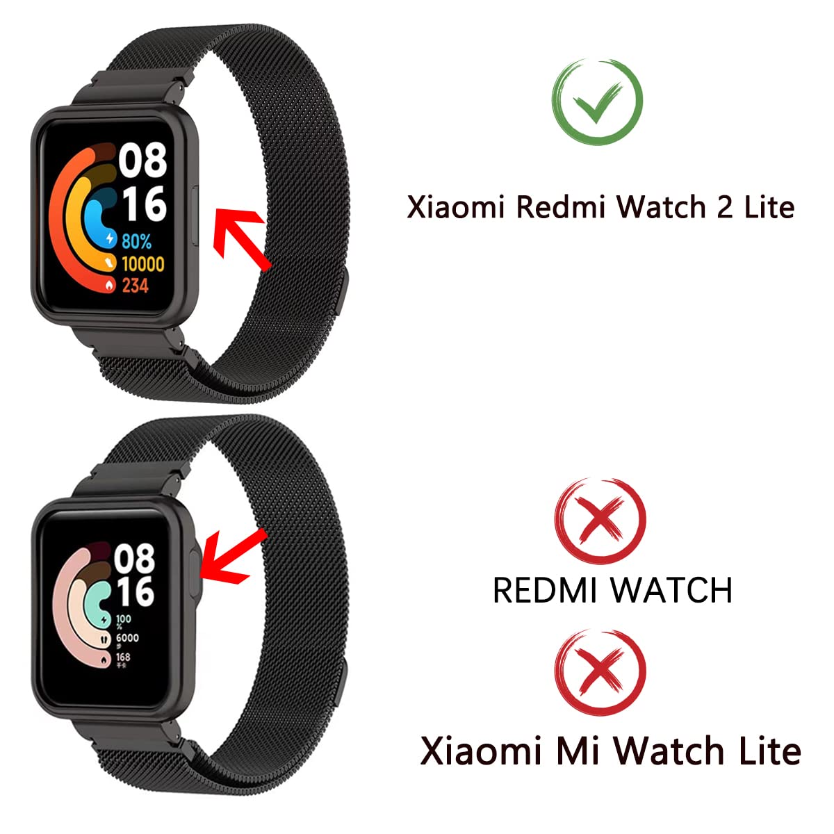 O Ozone - Redmi Watch 2 Lite /Xiaomi Mi Watch 2 Lite | Milanese Stainless Steel Band- Black