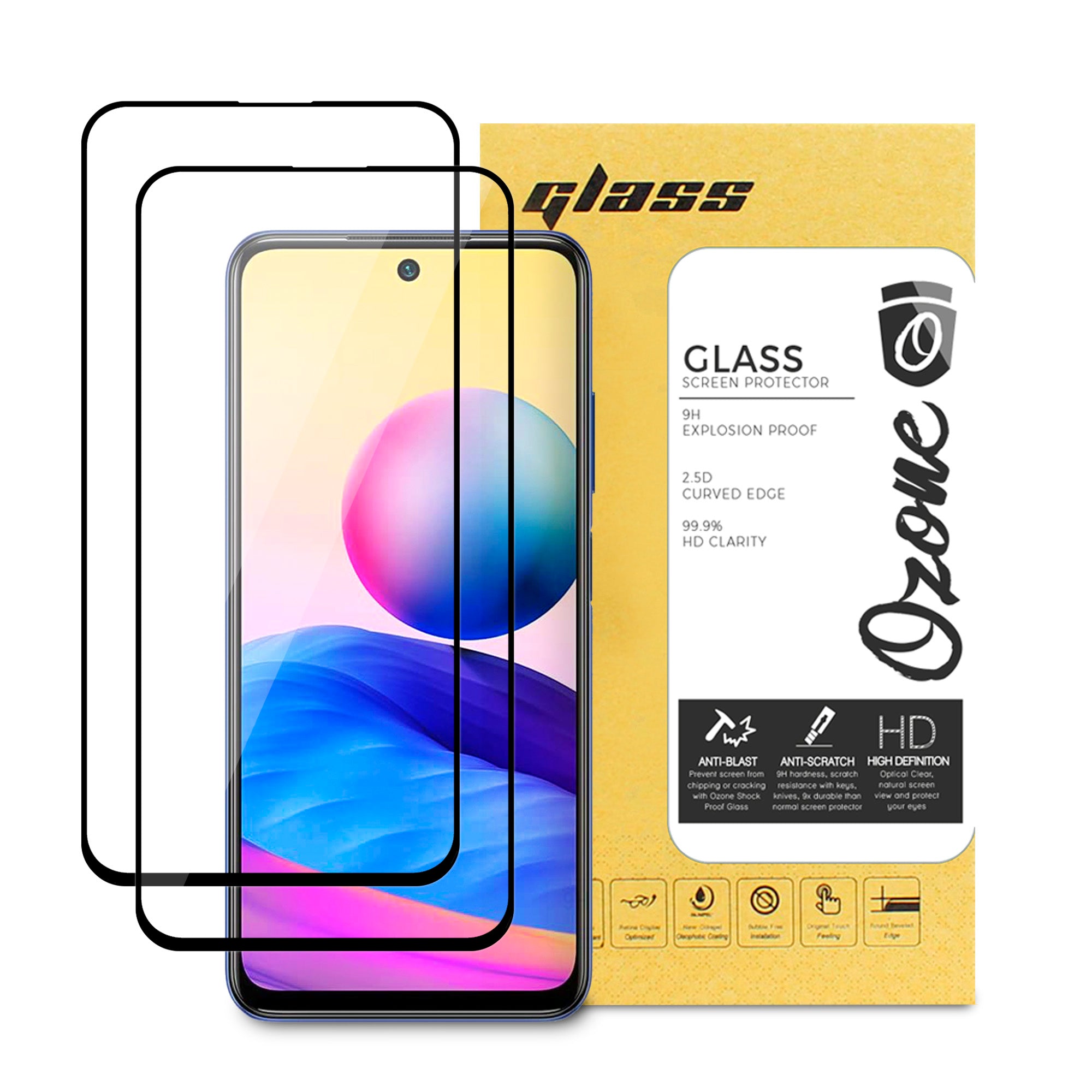 Xiaomi Redmi Note 10S / Note 10 Screen Protector | Tempered Glass Protector | Black |Pack of 2